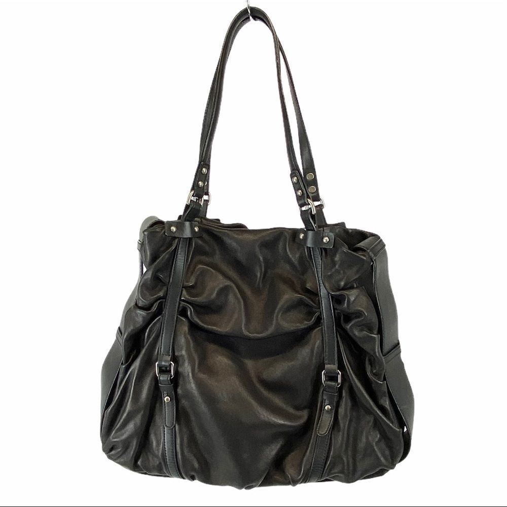 black gathered buttery soft leather 
tote - Kenneth Cole
